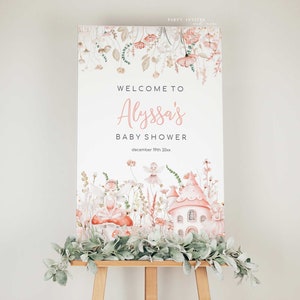Fairy Baby Shower Welcome Sign, Editable Wildflowers and Fairy Baby Shower Sign, 2727