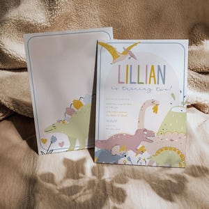 Pastel Dinosaur Birthday Party Invitation, Modern Girl Dinosaur Birthday Party Invite, 2761