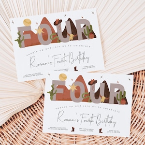 Cowboy Fourth Birthday Invitation, Western Birthday Party Invite, Editable Little Cowboy 4th Birthday Invitation, Cowboy Party Invite, 2538