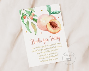 Peach Baby Shower Book Request, Books for Baby, Book Request Insert, Watercolor Peaches, 2156