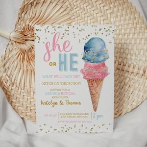 Ice Cream Gender Reveal Invitation, Gender Reveal Invite, Editable Printable Template, Instant Download