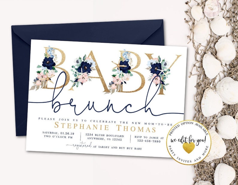 Seashells Baby Shower Brunch Invitation Brunch Shower Invite Etsy