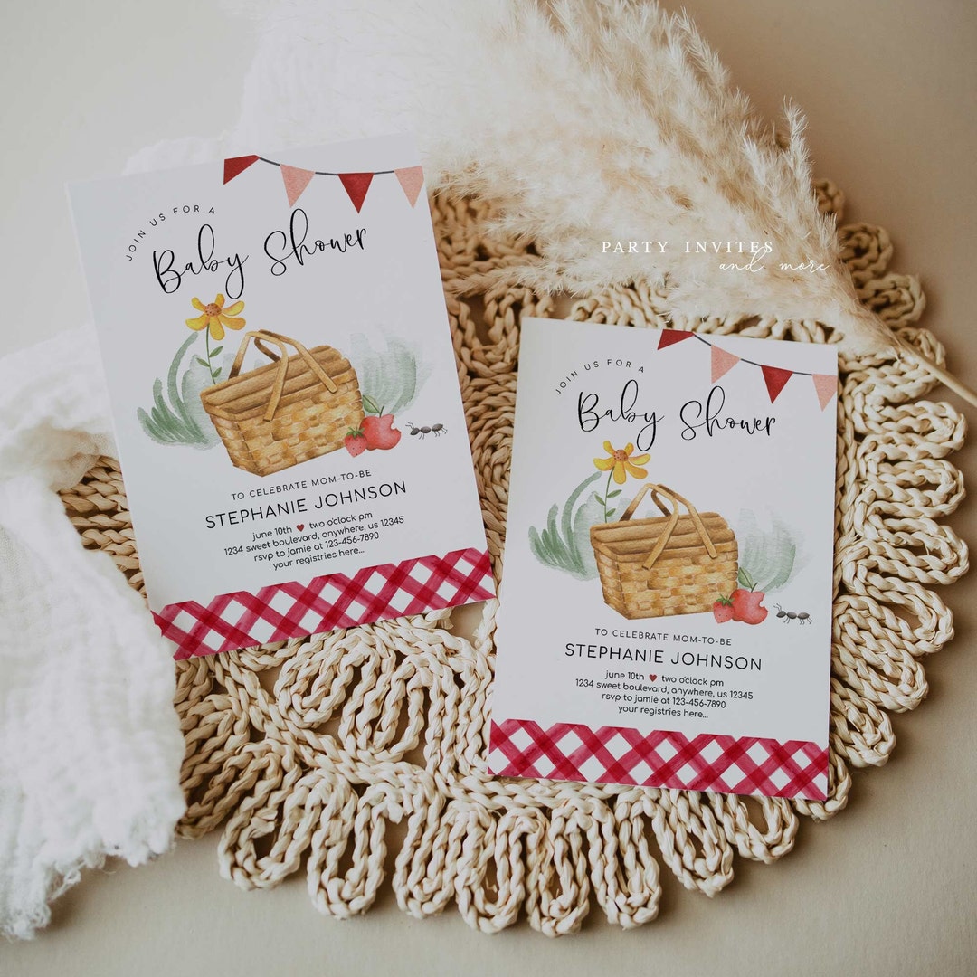 Picnic Baby Shower Invitation, Picnic in the Park Invite, Red Gingham