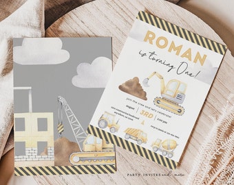 Editable Construction Birthday Invitation, Dump Truck First Birthday Invite, Printable Template 2582