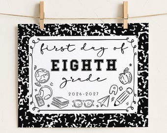 First Day of 8th Grade Sign, Boy Back to School Sign, Printable 1st Day of School Poster