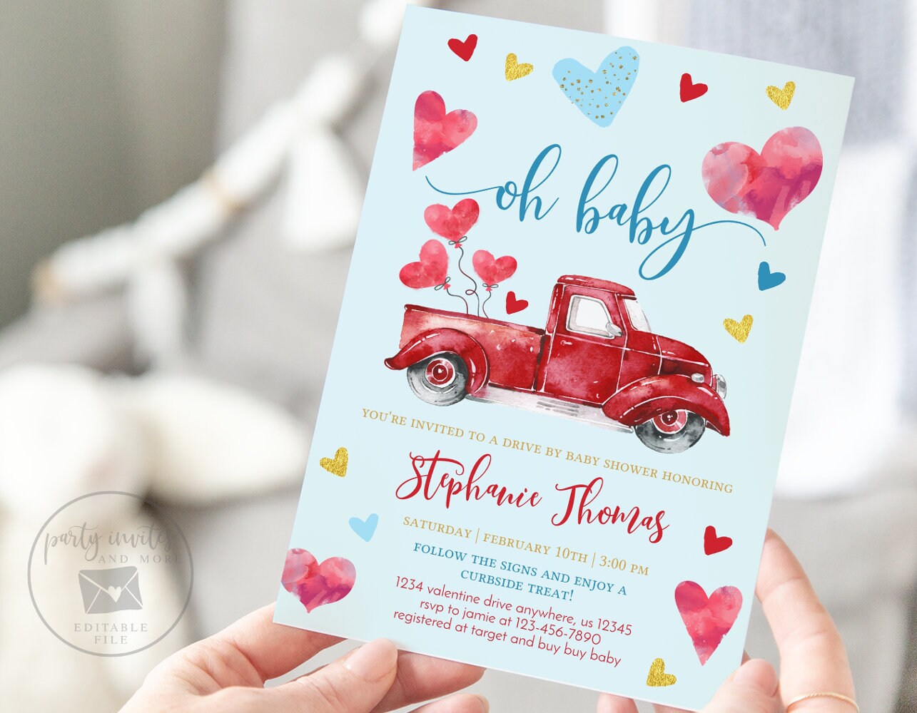 Paper Valentine Heart Drive Thru Baby Shower Editable Drive By