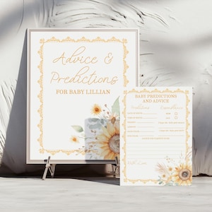 Sunflower Predictions and Advice for Baby Cards and Sign, Sunflower Baby Shower Games, 2777