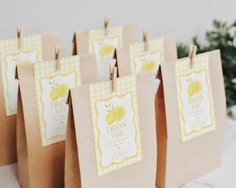 Lemon Birthday Thank You Tag, Yellow Ribbon Frame Favor Tags with Lemons, 2741