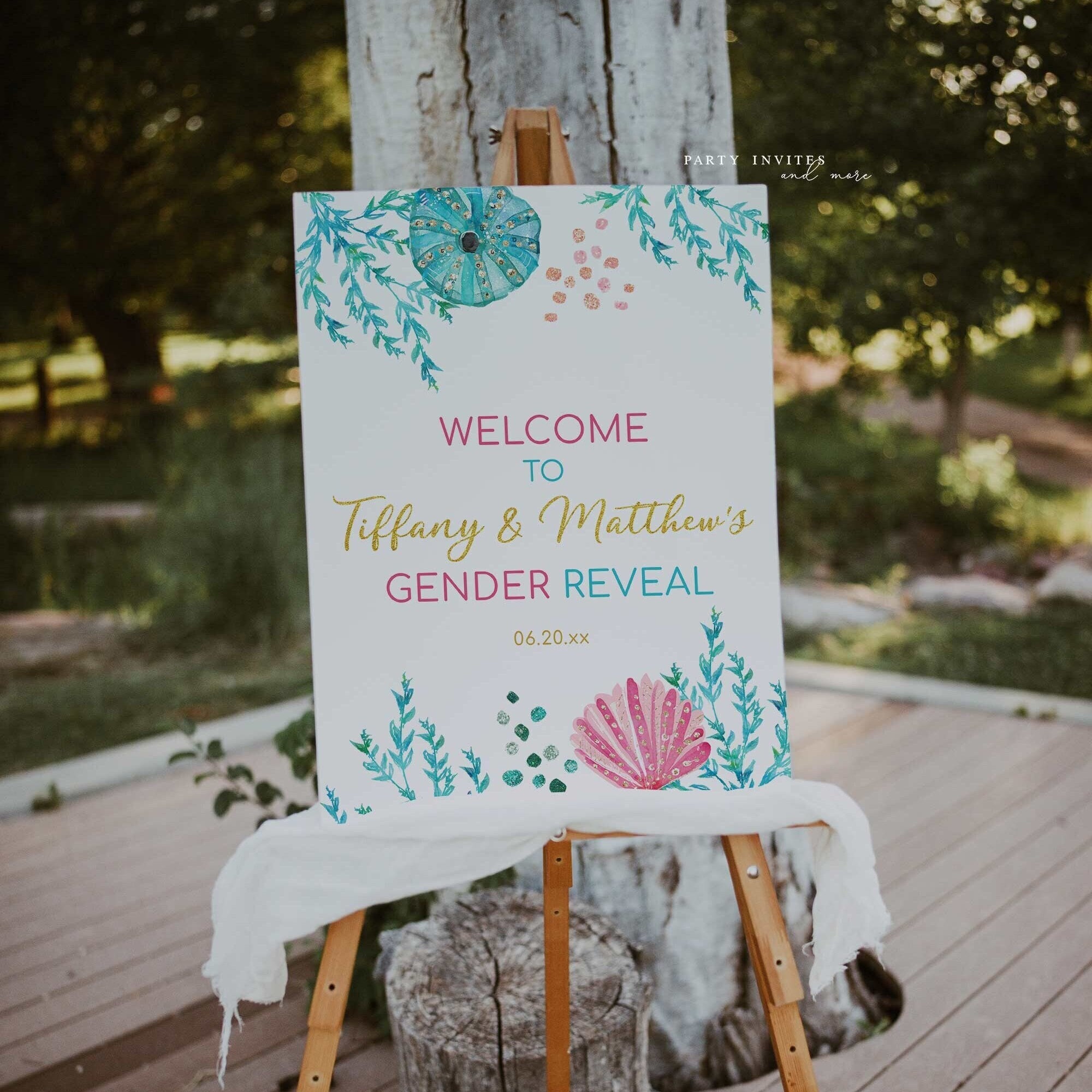Editable Gender Reveal Welcome Sign - "Sea You Soon" Ocean Theme, Coastal Baby Beach Party Decor