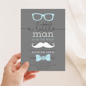 Little Man Baby Shower Invitation, Boy Baby Shower Invite, Mustache, Instant Download, Invitation Template