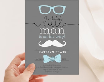 Invito baby shower omino, invito baby shower bambino, baffi, download immediato, modello di invito