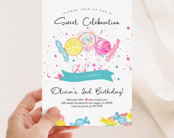 Candy Birthday Invitation, Editable Sweet Shop Birthday Party Invite, 2035