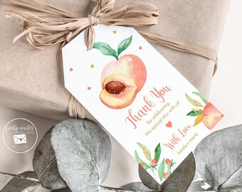 Editable Peach Baby Shower Gift Tag, Peaches Hang Tag, Editable Peach Printable Treat Tag Template, Birthday FavorTag, 2156