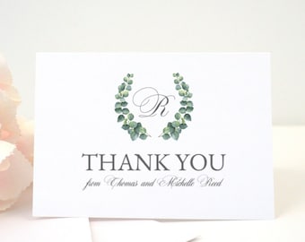 Personalized ELEGANT EUCALYPTUS Thank You Card + Envelope, Thank You Cards, Pre-folded, FREE Return Addressing, Stationary, Custom, Printed