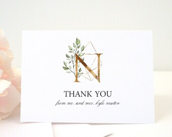 Personalized GEOMETRIC MONOGRAM Thank You Card + Envelope, Thank You Cards, Pre-folded, FREE Return Addressing, Stationary, Custom, Printed