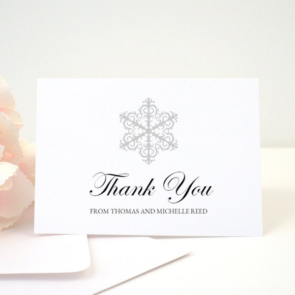 PRINTED Snowflake Wedding Thank You Card w/ Envelopes | Stationery Card Set | Silver | Custom Printed Cards | 4.25x5.5" | WINTER WONDERLAND