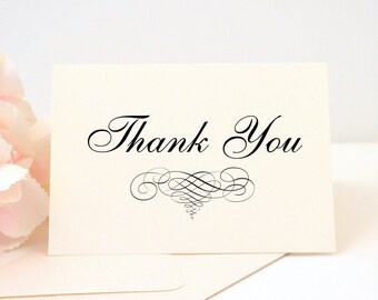 Personalized ELEGANT SCROLL Thank You Card + Envelope, Thank You Cards, Pre-folded, FREE Return Addressing, Stationary, Custom, Printed