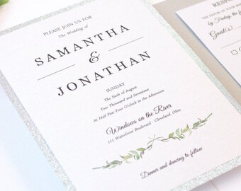 Personalized LAUREL LEAVES Wedding Invitation Suite, Card, Invite Set, Announcement, Anniversary, Shower, Invite, Custom Printed