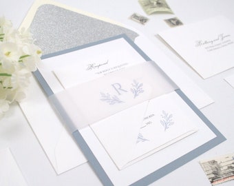 SALE! Brittany Wedding Invitation Suite | Vellum | Dusty Blue | Simple | Classic | Timeless | Personalized | Traditional | Custom |  SAMPLE