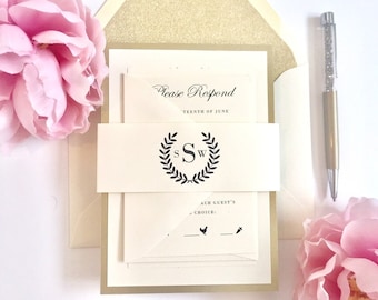 SALE! Personalized LAUREL WREATH Wedding Invitation Suite, Card, Invite Set, Announcement, Anniversary, Shower, Invite, Custom Printed