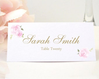 Personalized PINK ROSES Wedding Tented Place Card, Escort Cards, Name Cards, Reception, Folded Cards, Dinner Table Cards, Custom, PRINTED