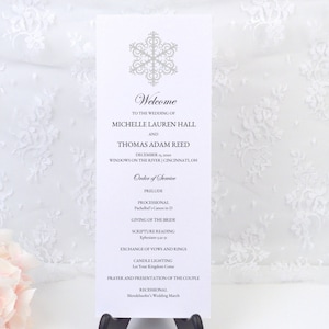 Personalized WINTER WONDERLAND Wedding Ceremony Card, Order of Service, Simple, Elegant, Modern, Formal, Party, Reception, Custom, PRINTED