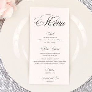 PRINTED Wedding Dinner Menu, 4x8" or 5x7" Card, Table Menu, Party, Reception, Simple, Romantic, Elegant, Calligraphy, Black, CLASSIC SCRIPT