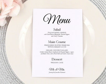 Personalized MR & MRS Wedding Menu Card, Simple, Elegant, Modern, Formal, Party, Bar Menu, Reception, Dinner Table Menu, Custom, PRINTED