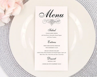 Personalized ELEGANT SCROLL Wedding Menu Card, Simple, Modern, Formal, Party, Bar Menu, Reception, Dinner Table Menu, Custom, PRINTED