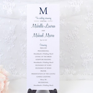 PRINTED Wedding Ceremony Program, Custom Program, Long Tea Length, Order of Service, Simple Program, Navy Blue, Romantic, SIMPLY MODERN