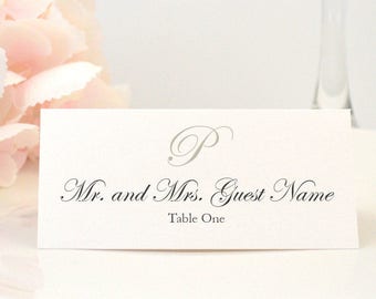 PRINTED Place Card, Table Card, Escort Card, Name Card, Folded, Tent, Ivory, Sand, Monogram, Classy, Romantic, KATHERINE Design