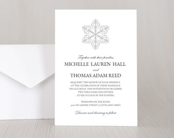 PRINTED Winter Wonderland Wedding Invitation Set, RSVP Card, Personalized, Custom, Snowflake, Silver, Monogram, Elegant, Romantic