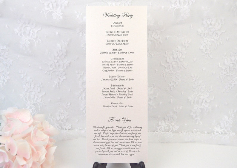 PRINTED Wedding Ceremony Program, Custom Program, Long Tea Length, Order of Service, Simple, Romantic, Monogram, Sand, Ivory, KATHERINE image 2