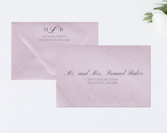 PRINTED Envelope Addressing, Calligraphy, Return Addressing, Guest Addressing, Script, Elegant, Invitation, Purple, Monogram, STYLE #114