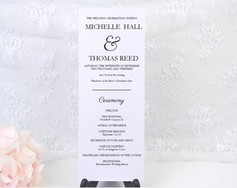 Personalized CELEBRATE Wedding Ceremony Card, Order of Service, Simple, Elegant, Modern, Formal, Party, Reception, Custom, PRINTED