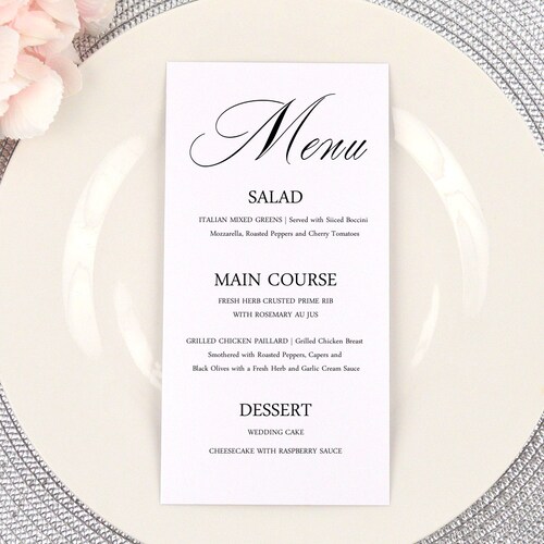 Printable Calligraphy Menu Card Script Menu 5x7 | Etsy