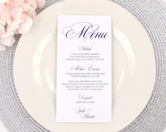 Menú de boda personalizado con símbolo de ampersand, sencillo, elegante, moderno, para fiestas, menú de bar, recepción, menú de mesa para cena, personalizado, impreso.