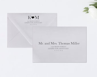 PRINTED Envelope Addressing, Calligraphy, Return Addressing, Guest Name, Elegant, Invitation, Cool Grey, Modern, Monogram, Heart, STYLE #112
