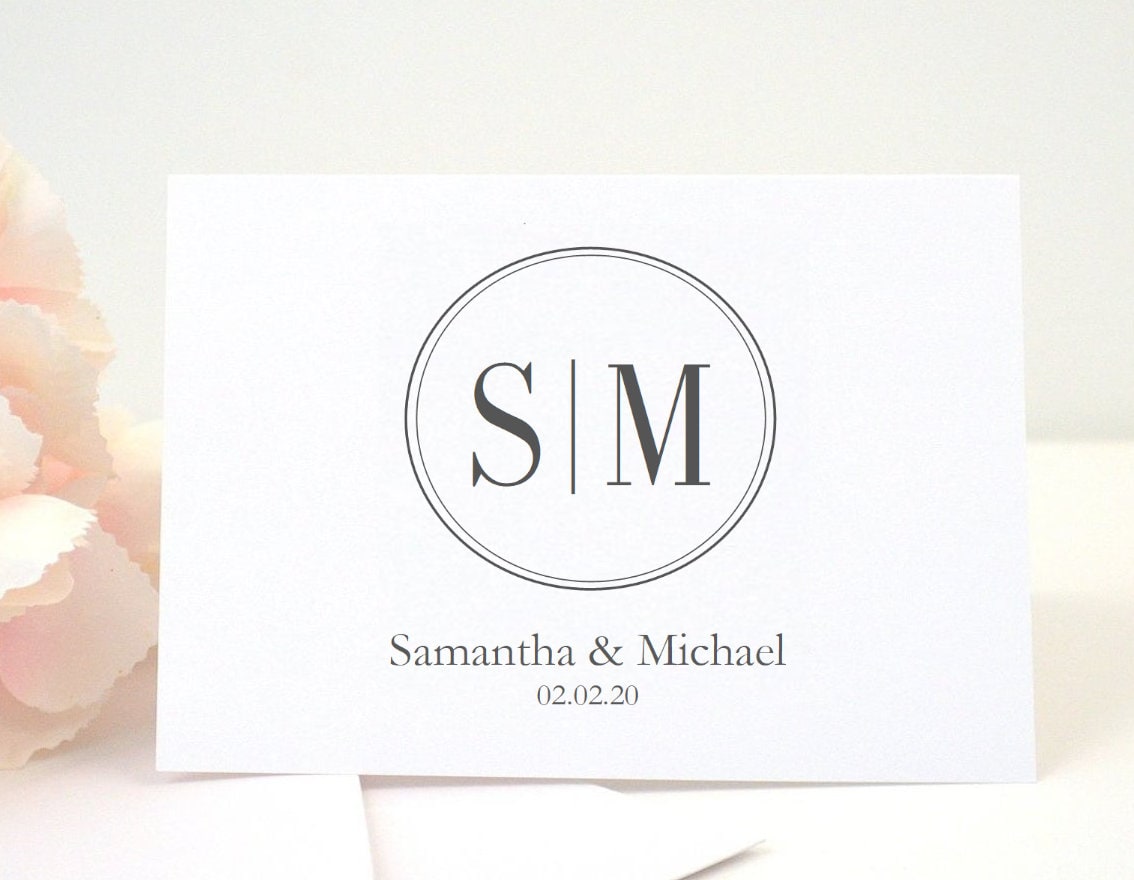 PRINTED Thank You Card Set With Envelopes, Monogram Thank You, Note ...