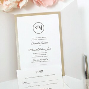 Elegant Monogram Wedding Invitation | Monogram | Pink and Blush | Sand and Taupe | Romantic | Classy Classic Chic | SAMANTHA Sample