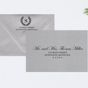 Envelope Addressing, Calligraphy, Return Addressing, Guest Addressing, Script, Elegant, Invitation, Laurel Wreath, Rustic, STYLE #106