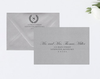 Envelope Addressing, Calligraphy, Return Addressing, Guest Addressing, Script, Elegant, Invitation, Laurel Wreath, Rustic, STYLE #106