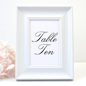 May include: White picture frame with a white mat and black text that reads "Table Ten".