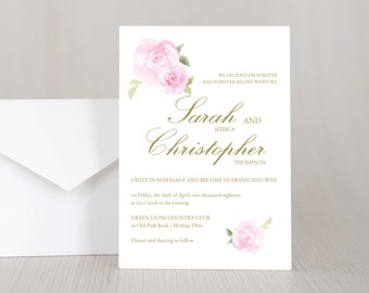 Personalized PINK ROSES Wedding Invitation Card, RSVP Card, Envelopes, Party, Announcement, , Shower, Stationary, Custom, Printed