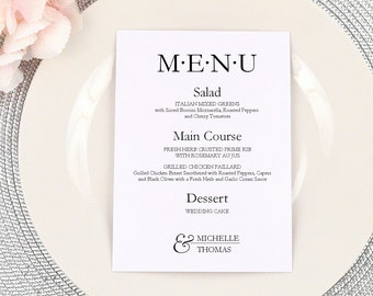 Personalized CELEBRATE Wedding Menu Card, Elegant, Simple, Formal, Modern, Monogram, Party, Reception, Dinner Table Menu, Custom, PRINTED