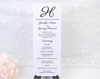 Personalized MODERN MONOGRAM Wedding Ceremony Card, Order of Service, Simple, Elegant, Modern, Formal, Party, Reception, Custom, PRINTED