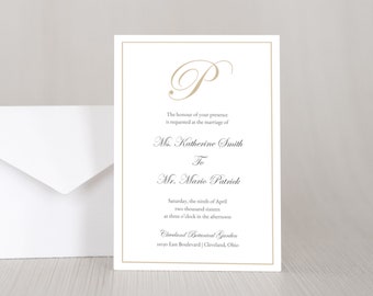 Elegant Monogram Wedding Invitation | Classy Classic Chic | Simple | Champagne | Traditional | Ivory and Taupe | KATHERINE Design