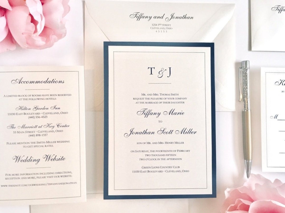 Marcia 2024 Chancery Marcia Lace Up Dress Buy DOTS Wedding Invitation Ivory  And Navy Blue Classy, image size:1080x810