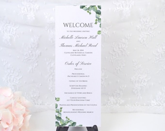 Personalized ELEGANT EUCALYPTUS Wedding Ceremony Card, Order of Service, Simple, Elegant, Modern, Formal, Party, Reception, Custom, PRINTED