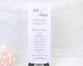 Tarjeta personalizada para ceremonia de boda con símbolo de ampersand, programa de la ceremonia, sencilla, elegante, moderna, formal, para fiestas, recepciones, personalizada, impresa.